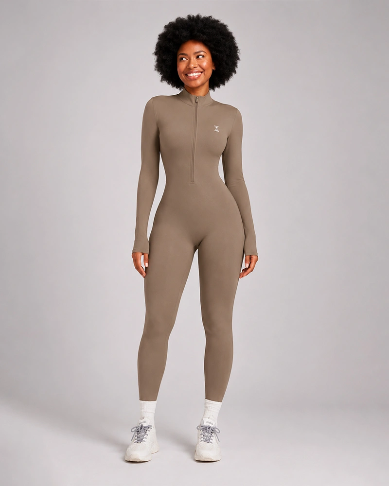 Long Sleeve Jumpsuit Beige