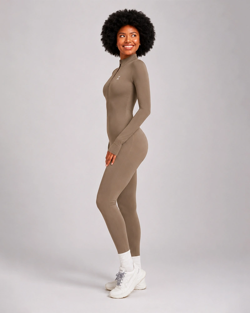 Long Sleeve Jumpsuit Beige
